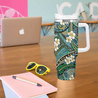 Polynesian Hibiscus Tropical Green Floral Tumbler With Handle Tribal Pattern LT01 - Polynesian Pride