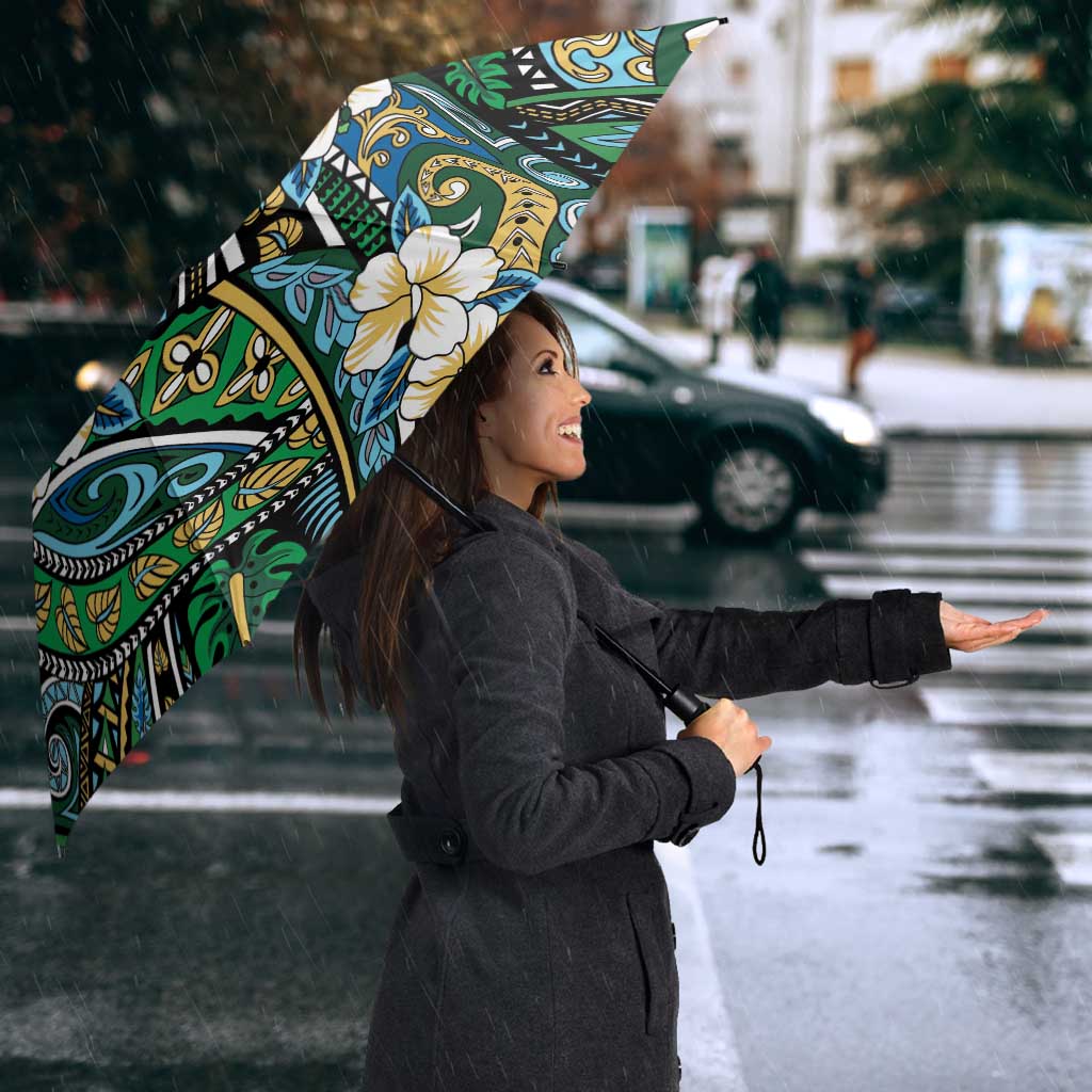 Polynesian Hibiscus Tropical Green Floral Umbrella Tribal Pattern - Polynesian Pride