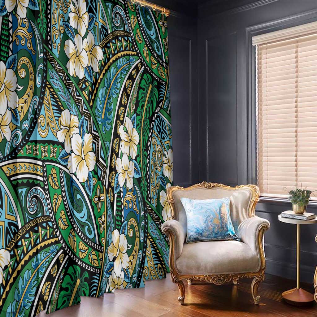 Polynesian Hibiscus Tropical Green Floral Window Curtain Tribal Pattern LT01 - Polynesian Pride