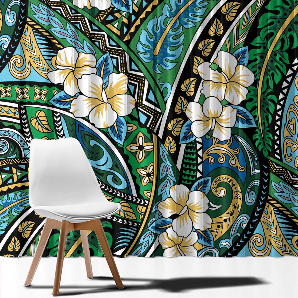 Polynesian Hibiscus Tropical Green Floral Window Curtain Tribal Pattern LT01 - Polynesian Pride