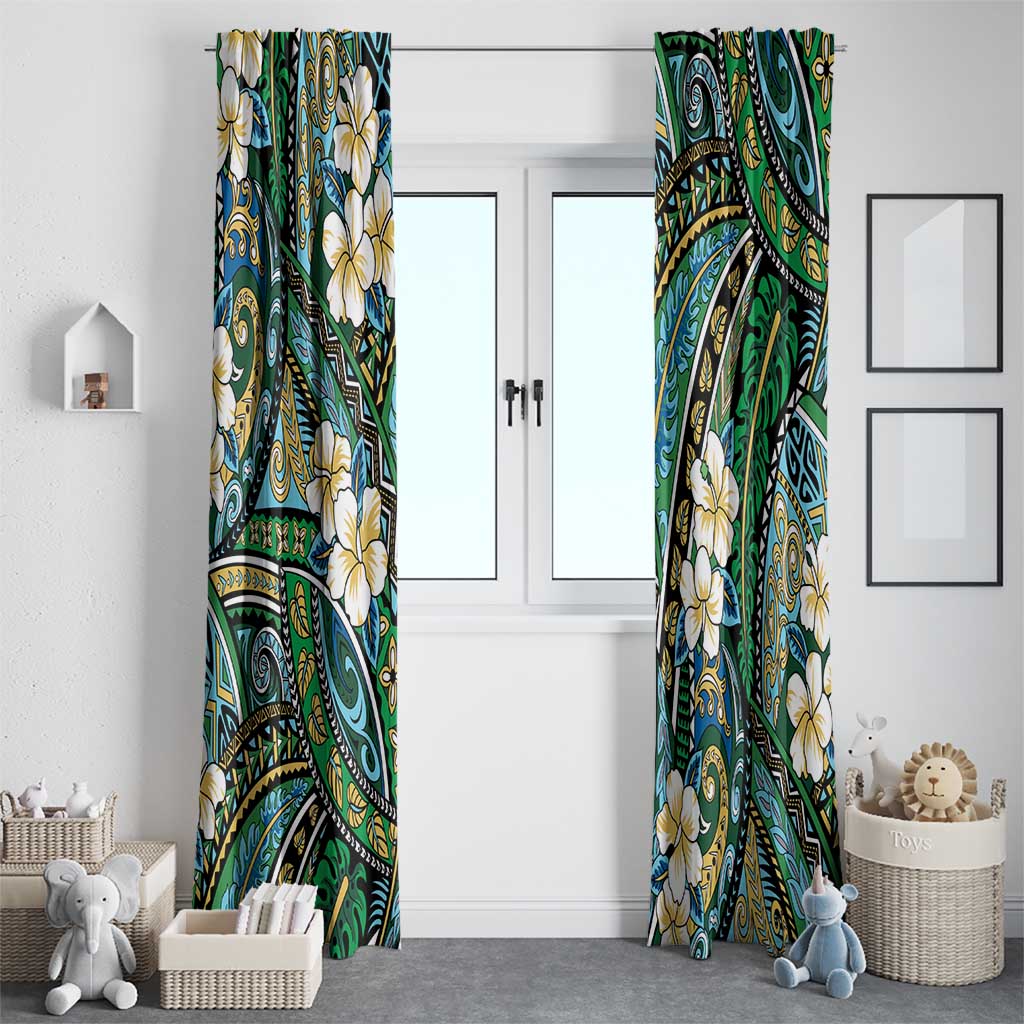 Polynesian Hibiscus Tropical Green Floral Window Curtain Tribal Pattern LT01 - Polynesian Pride
