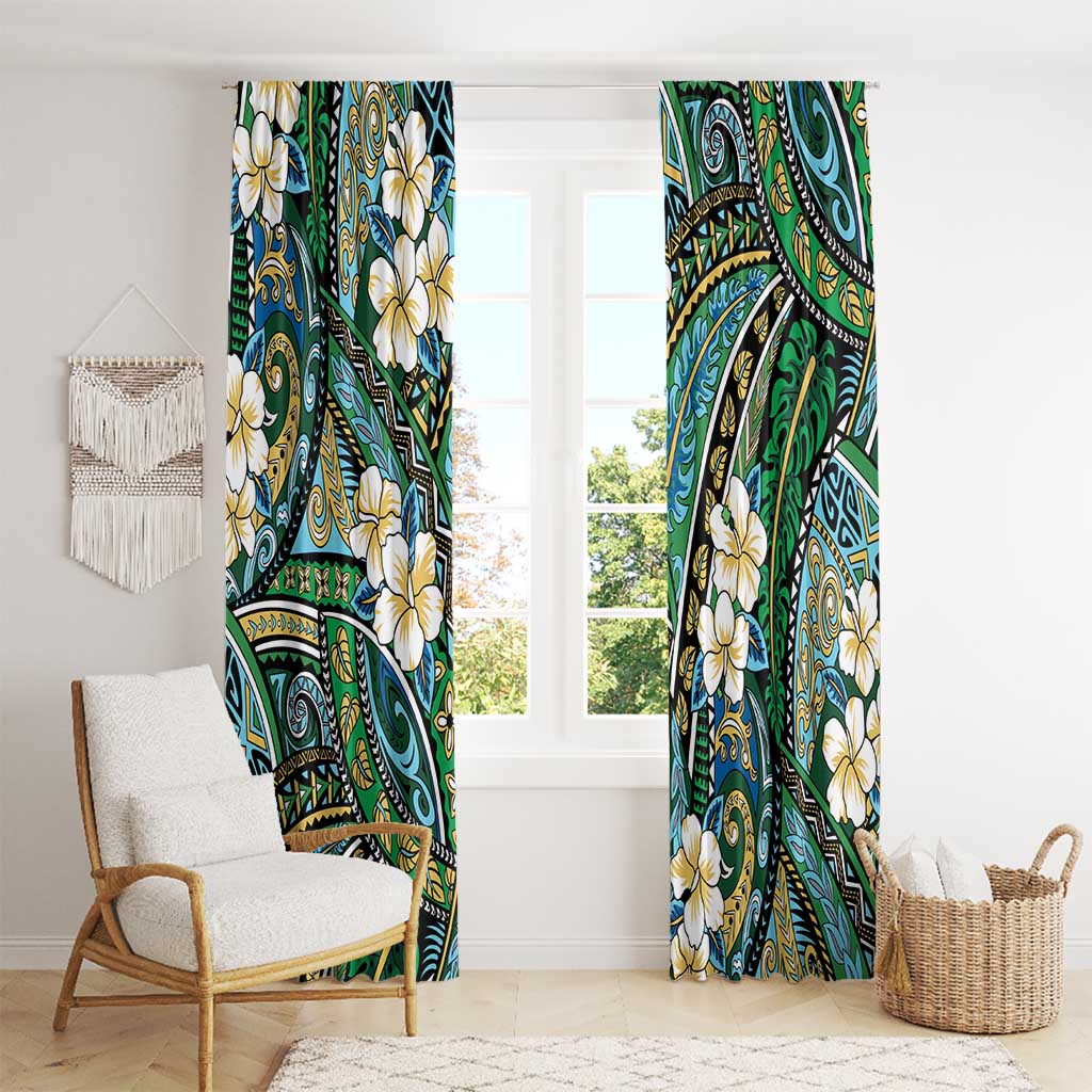 Polynesian Hibiscus Tropical Green Floral Window Curtain Tribal Pattern LT01 - Polynesian Pride