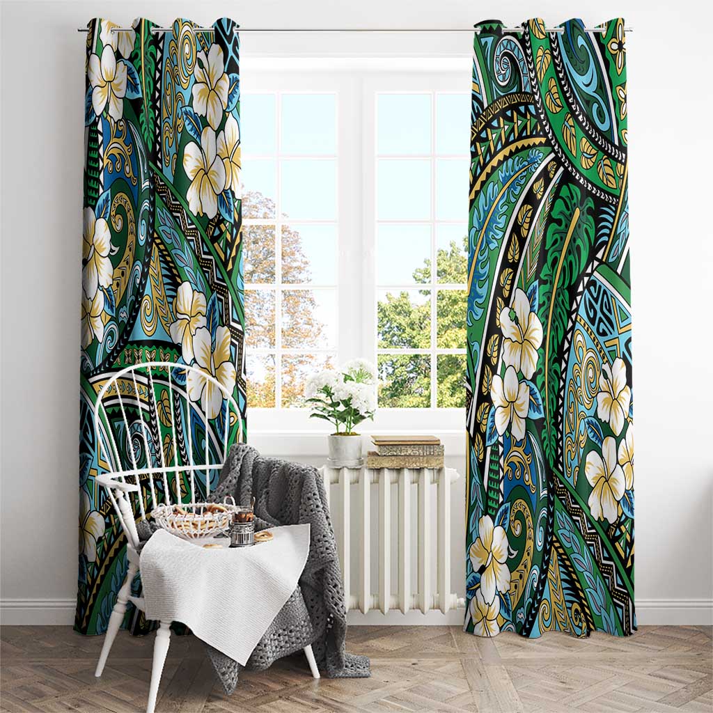 Polynesian Hibiscus Tropical Green Floral Window Curtain Tribal Pattern LT01 - Polynesian Pride