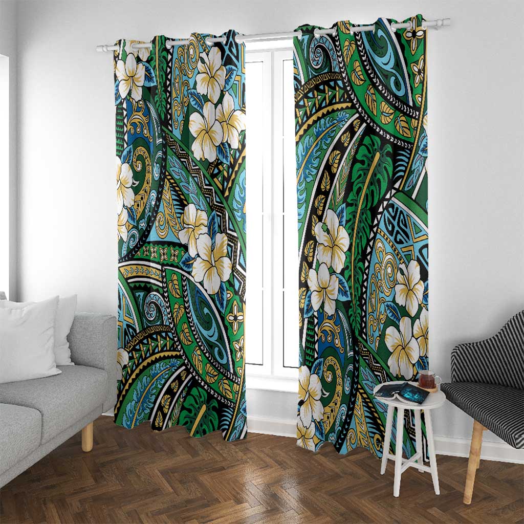 Polynesian Hibiscus Tropical Green Floral Window Curtain Tribal Pattern LT01 With Grommets Green - Polynesian Pride