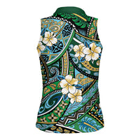 Polynesian Hibiscus Tropical Green Floral Women Sleeveless Polo Shirt Tribal Pattern - Polynesian Pride