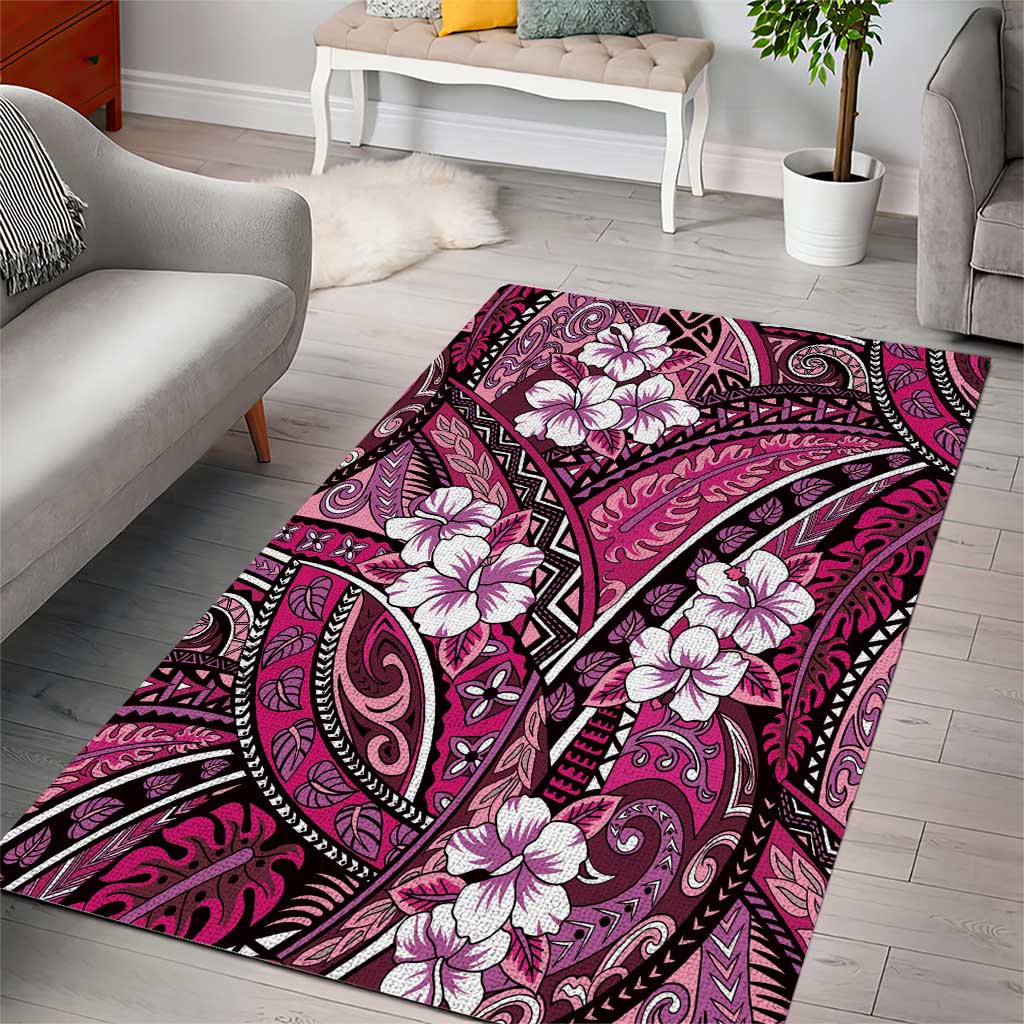 Polynesian Hibiscus Tropical Pink Floral Area Rug Tribal Pattern LT01 - Polynesian Pride