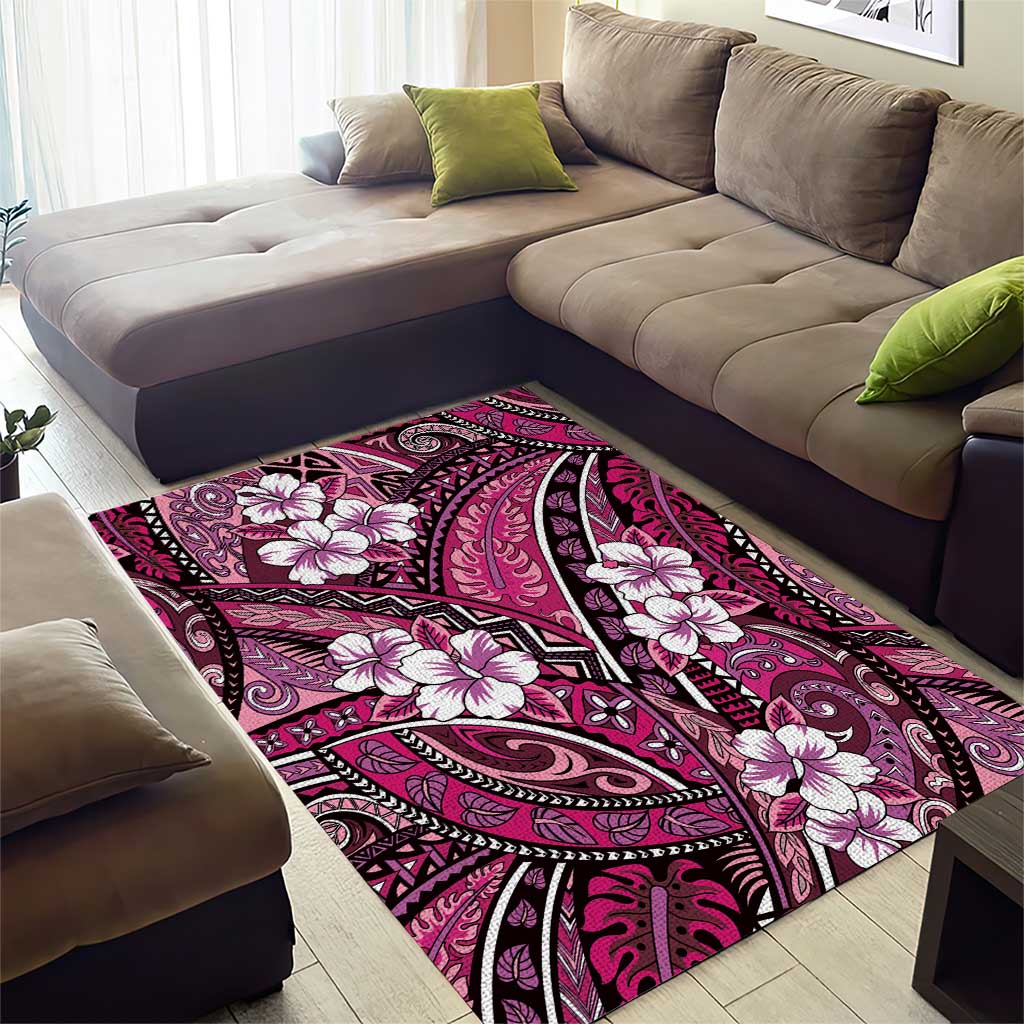 Polynesian Hibiscus Tropical Pink Floral Area Rug Tribal Pattern LT01 - Polynesian Pride