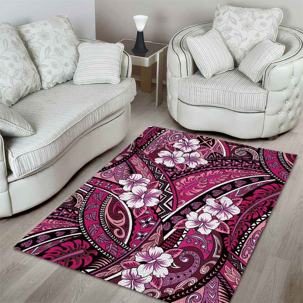 Polynesian Hibiscus Tropical Pink Floral Area Rug Tribal Pattern LT01 - Polynesian Pride