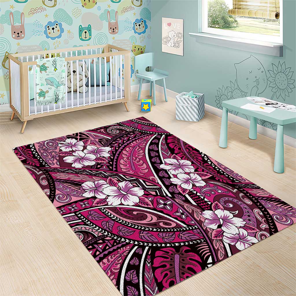 Polynesian Hibiscus Tropical Pink Floral Area Rug Tribal Pattern LT01 - Polynesian Pride