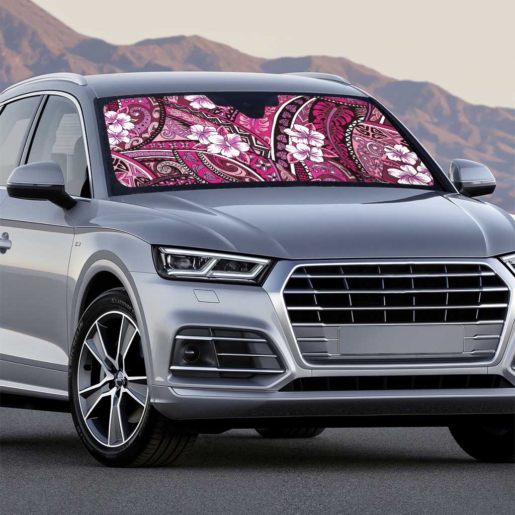 Polynesian Hibiscus Tropical Pink Floral Auto Sun Shade Tribal Pattern - Polynesian Pride