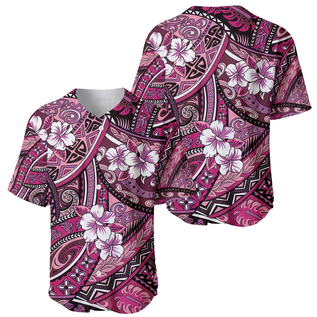 Polynesian Hibiscus Tropical Pink Floral Baseball Jersey Tribal Pattern LT01 - Polynesian Pride