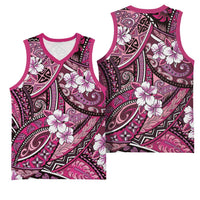 Polynesian Hibiscus Tropical Pink Floral Basketball Jersey Tribal Pattern - Polynesian Pride