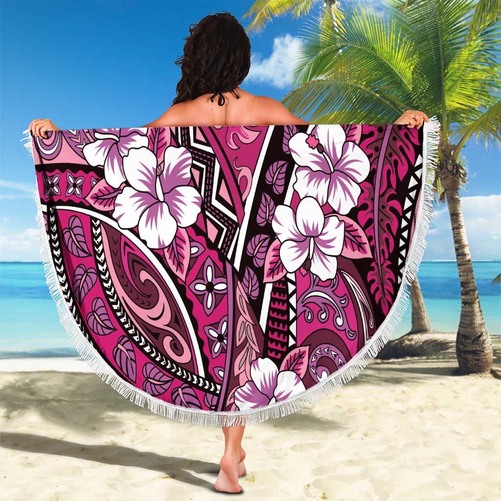Polynesian Hibiscus Tropical Pink Floral Beach Blanket Tribal Pattern - Polynesian Pride