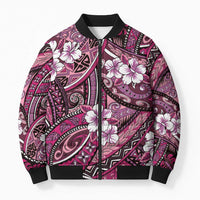 Polynesian Hibiscus Tropical Pink Floral Bomber Puffer Jacket Tribal Pattern - Polynesian Pride