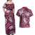 Polynesian Hibiscus Tropical Pink Floral Couples Matching Off Shoulder Maxi Dress and Hawaiian Shirt Tribal Pattern - Polynesian Pride