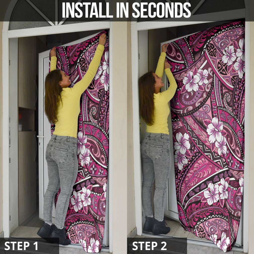 Polynesian Hibiscus Tropical Pink Floral Door Cover Tribal Pattern - Polynesian Pride