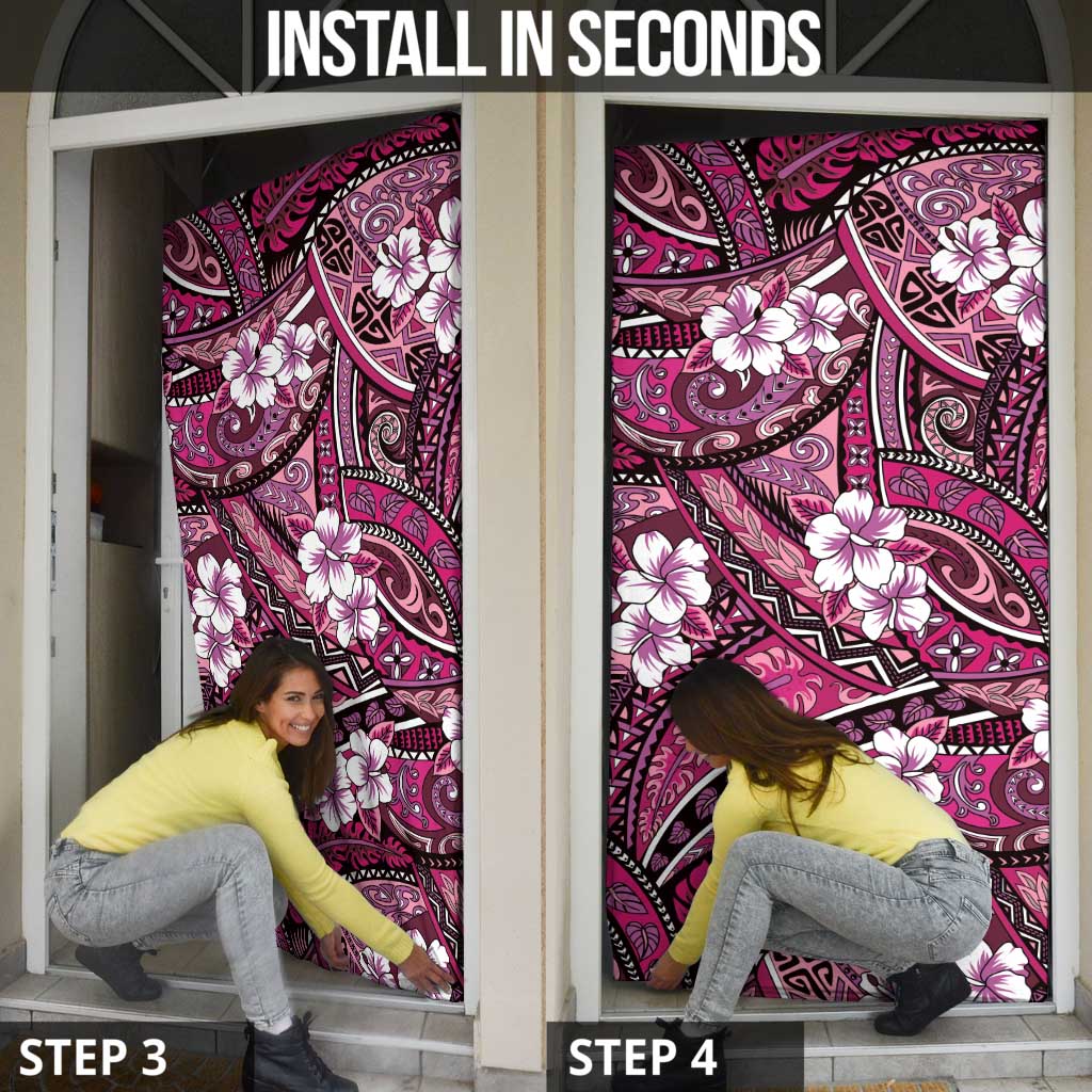Polynesian Hibiscus Tropical Pink Floral Door Cover Tribal Pattern - Polynesian Pride