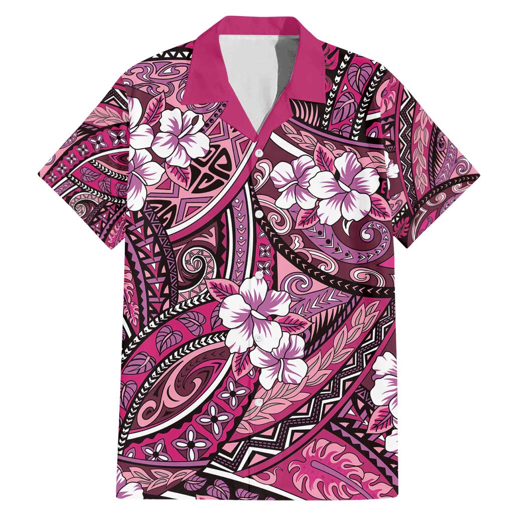 Polynesian Hibiscus Tropical Pink Floral Family Matching Mermaid Dress and Hawaiian Shirt Tribal Pattern - Polynesian Pride