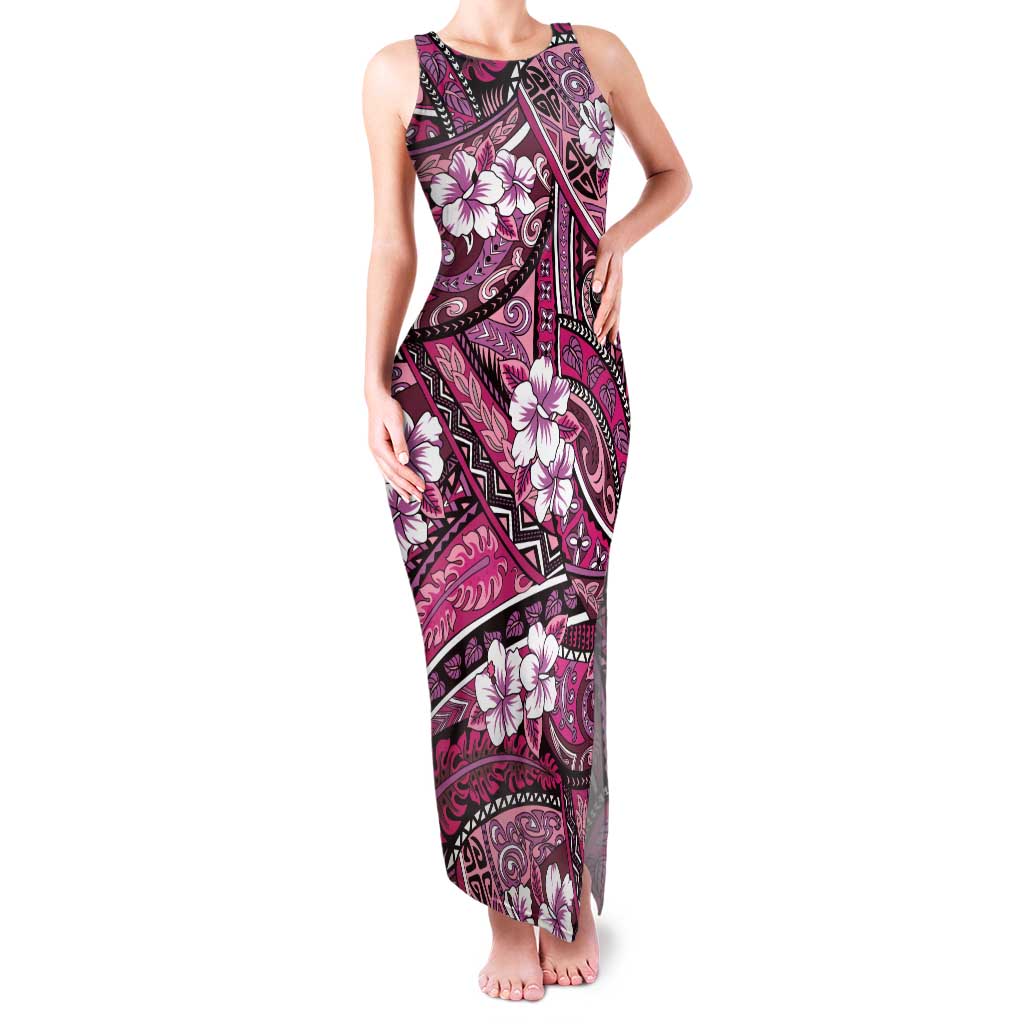 Polynesian Hibiscus Tropical Pink Floral Family Matching Tank Maxi Dress and Hawaiian Shirt Tribal Pattern - Polynesian Pride