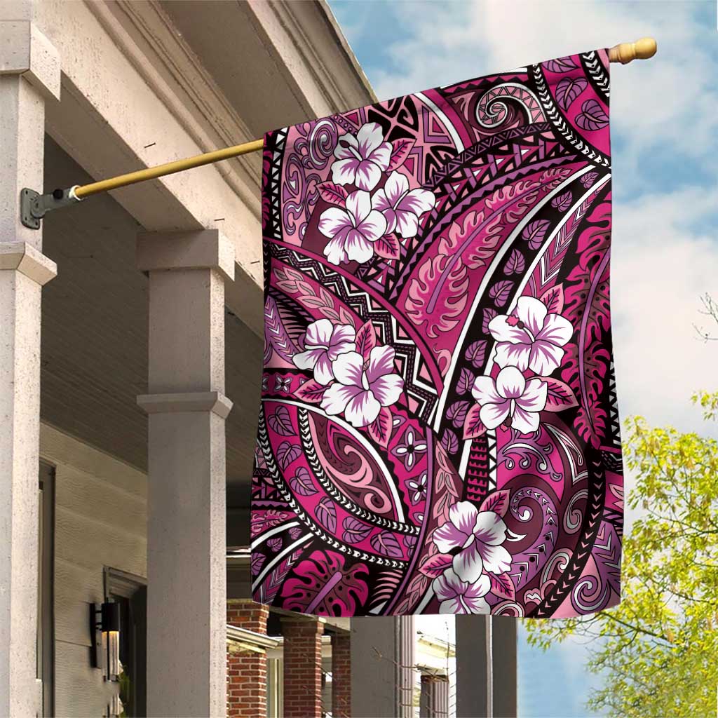 Polynesian Hibiscus Tropical Pink Floral Garden Flag Tribal Pattern - Polynesian Pride