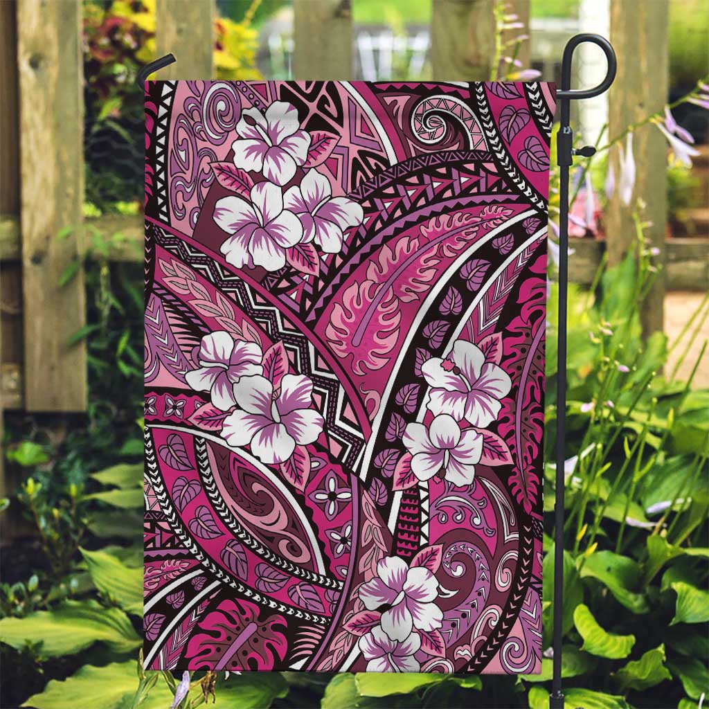 Polynesian Hibiscus Tropical Pink Floral Garden Flag Tribal Pattern - Polynesian Pride