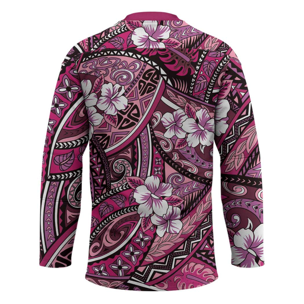 Polynesian Hibiscus Tropical Pink Floral Hockey Jersey Tribal Pattern - Polynesian Pride