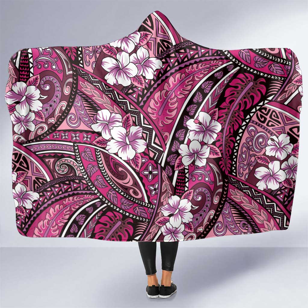 Polynesian Hibiscus Tropical Pink Floral Hooded Blanket Tribal Pattern - Polynesian Pride