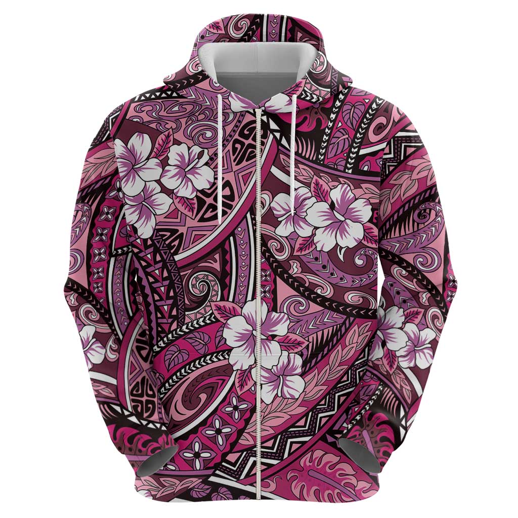 Polynesian Hibiscus Tropical Pink Floral Hoodie Tribal Pattern - Polynesian Pride