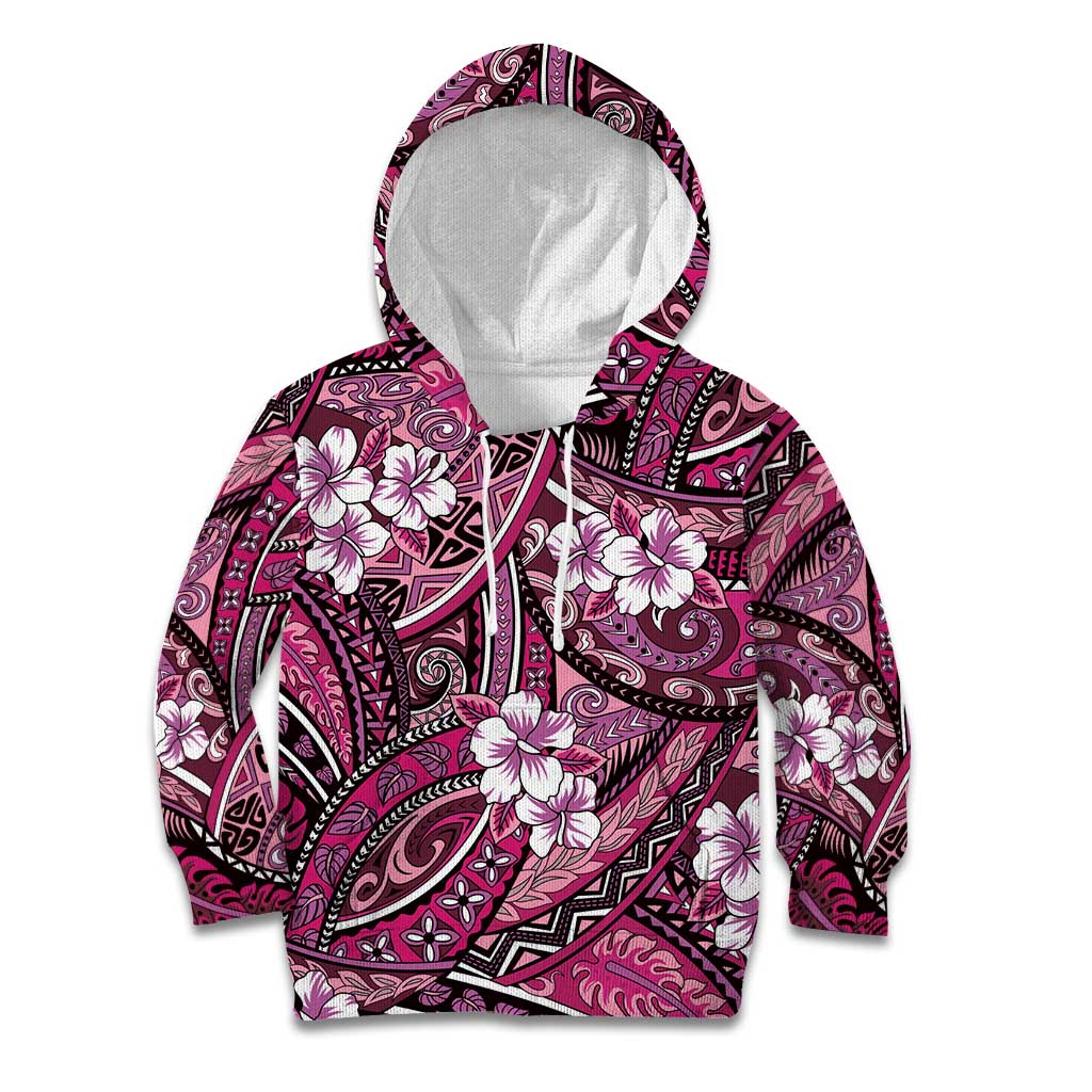 Polynesian Hibiscus Tropical Pink Floral Kid Hoodie Tribal Pattern - Polynesian Pride