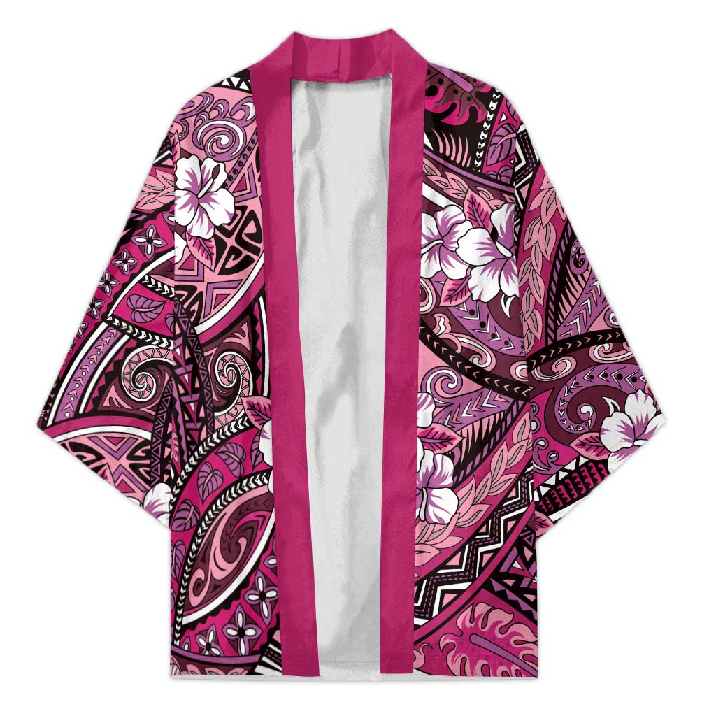 Polynesian Hibiscus Tropical Pink Floral Kimono Tribal Pattern - Polynesian Pride