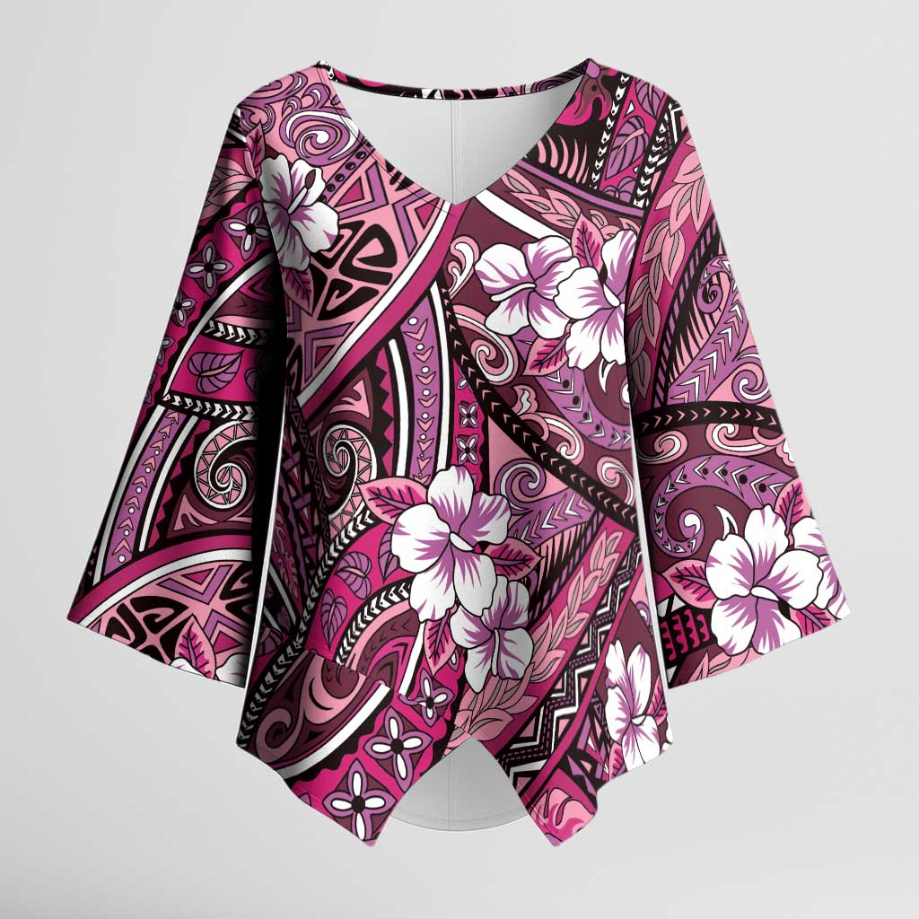 Polynesian Hibiscus Tropical Pink Floral Kimono Sleeve Blouse Tribal Pattern - Polynesian Pride