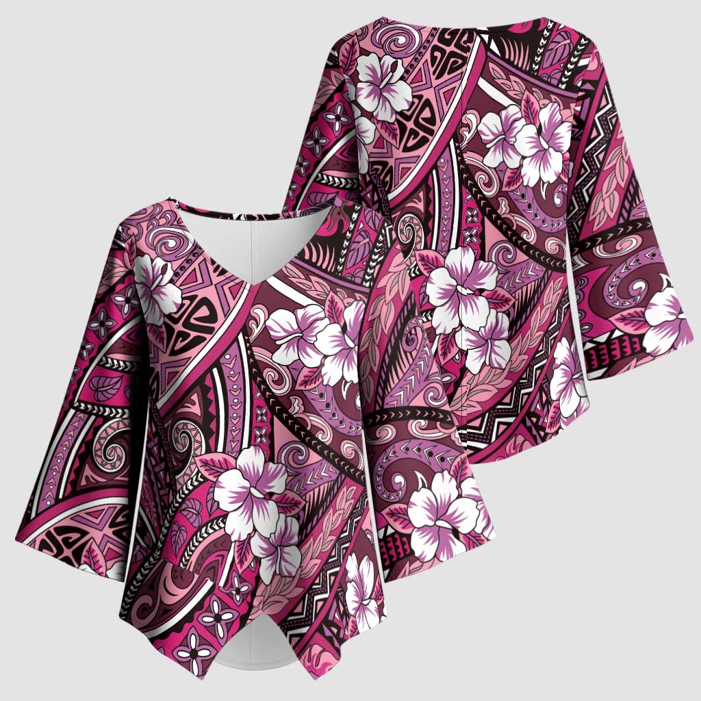 Polynesian Hibiscus Tropical Pink Floral Kimono Sleeve Blouse Tribal Pattern - Polynesian Pride
