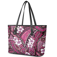 Polynesian Hibiscus Tropical Pink Floral Leather Tote Bag Tribal Pattern - Polynesian Pride
