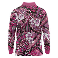 Polynesian Hibiscus Tropical Pink Floral Long Sleeve Polo Shirt Tribal Pattern - Polynesian Pride