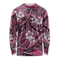 Polynesian Hibiscus Tropical Pink Floral Long Sleeve Shirt Tribal Pattern - Polynesian Pride
