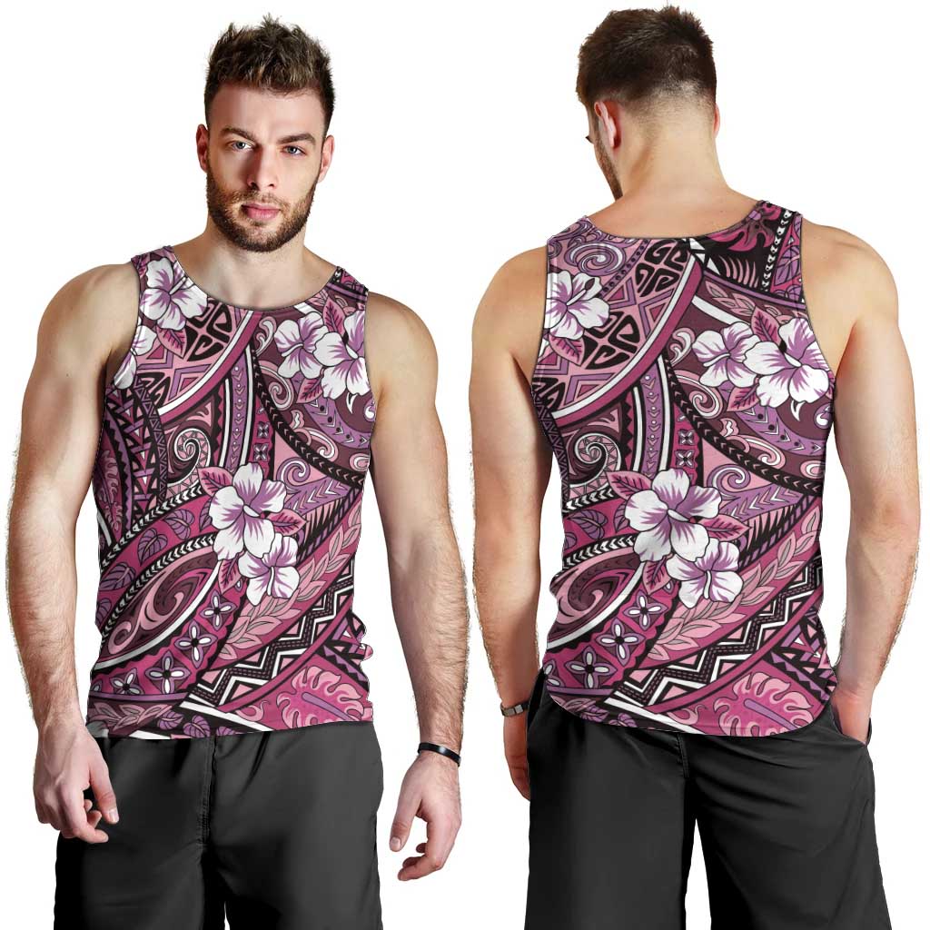 Polynesian Hibiscus Tropical Pink Floral Men Tank Top Tribal Pattern - Polynesian Pride