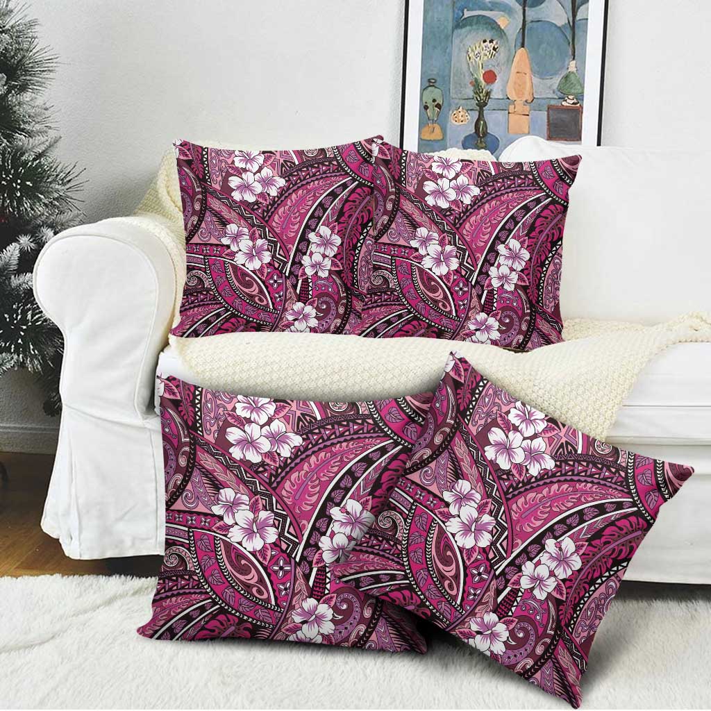 Polynesian Hibiscus Tropical Pink Floral Pillow Cover Tribal Pattern - Polynesian Pride
