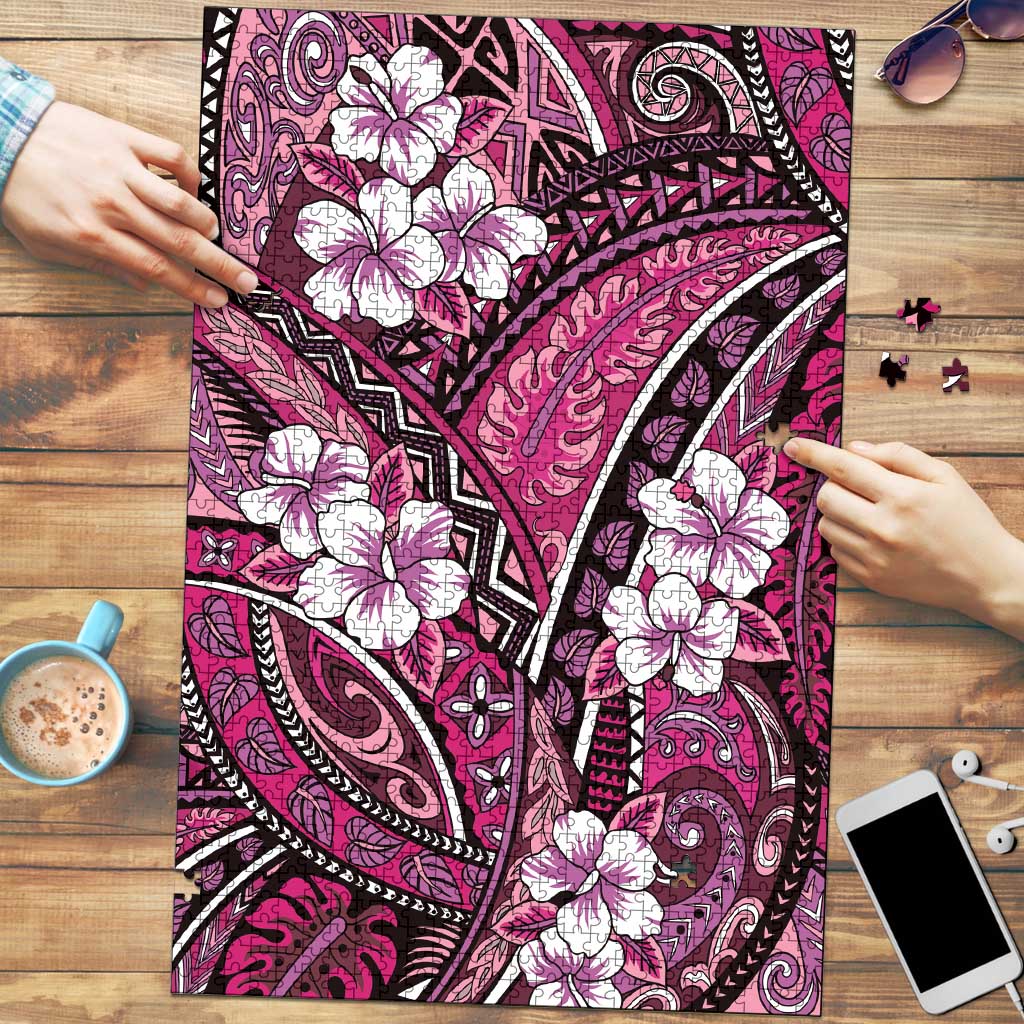 Polynesian Hibiscus Tropical Pink Floral Puzzle Tribal Pattern - Polynesian Pride