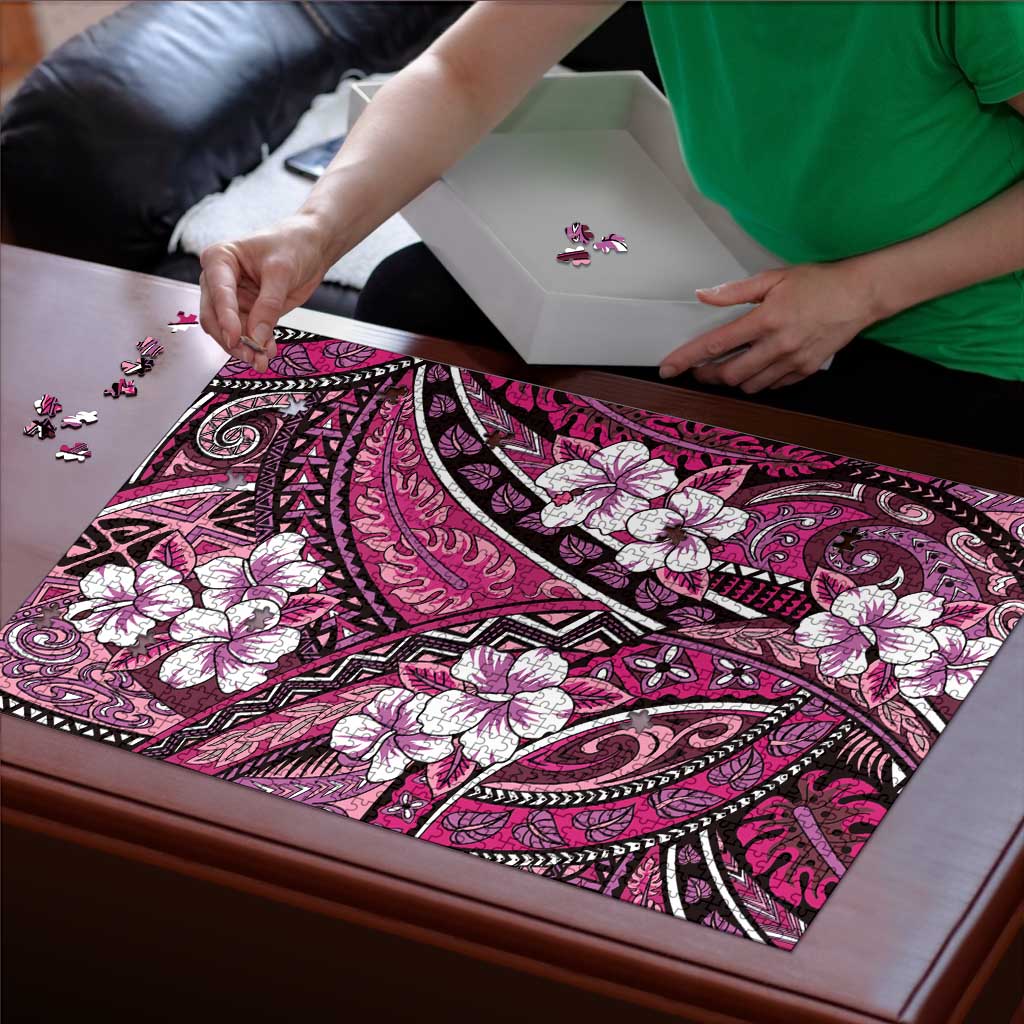 Polynesian Hibiscus Tropical Pink Floral Puzzle Tribal Pattern - Polynesian Pride