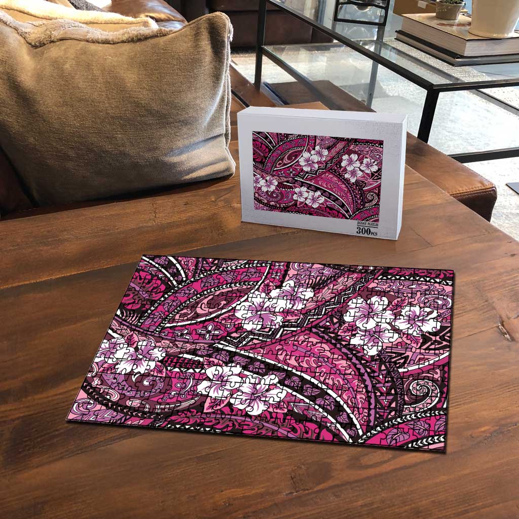 Polynesian Hibiscus Tropical Pink Floral Puzzle Tribal Pattern - Polynesian Pride