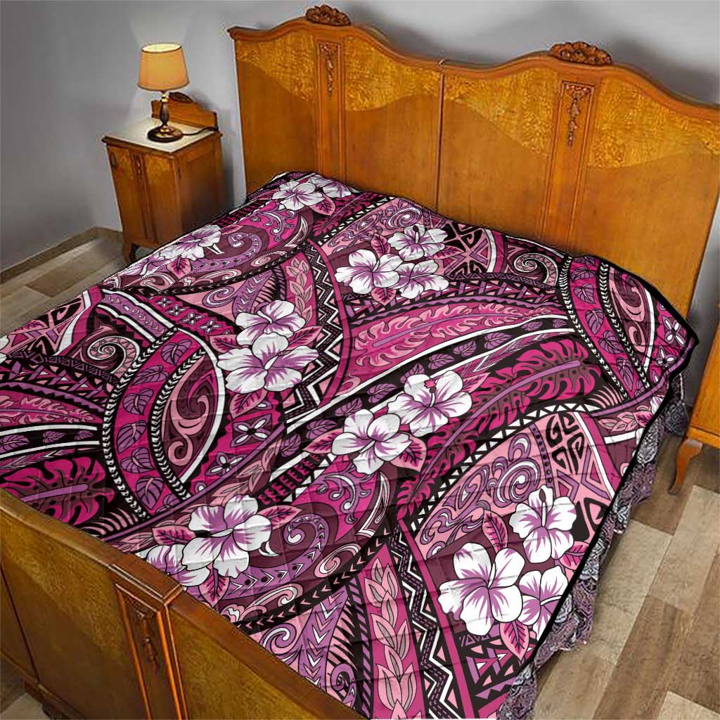 Polynesian Hibiscus Tropical Pink Floral Quilt Tribal Pattern - Polynesian Pride