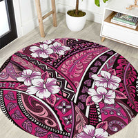 Polynesian Hibiscus Tropical Pink Floral Round Carpet Tribal Pattern LT01 Pink - Polynesian Pride