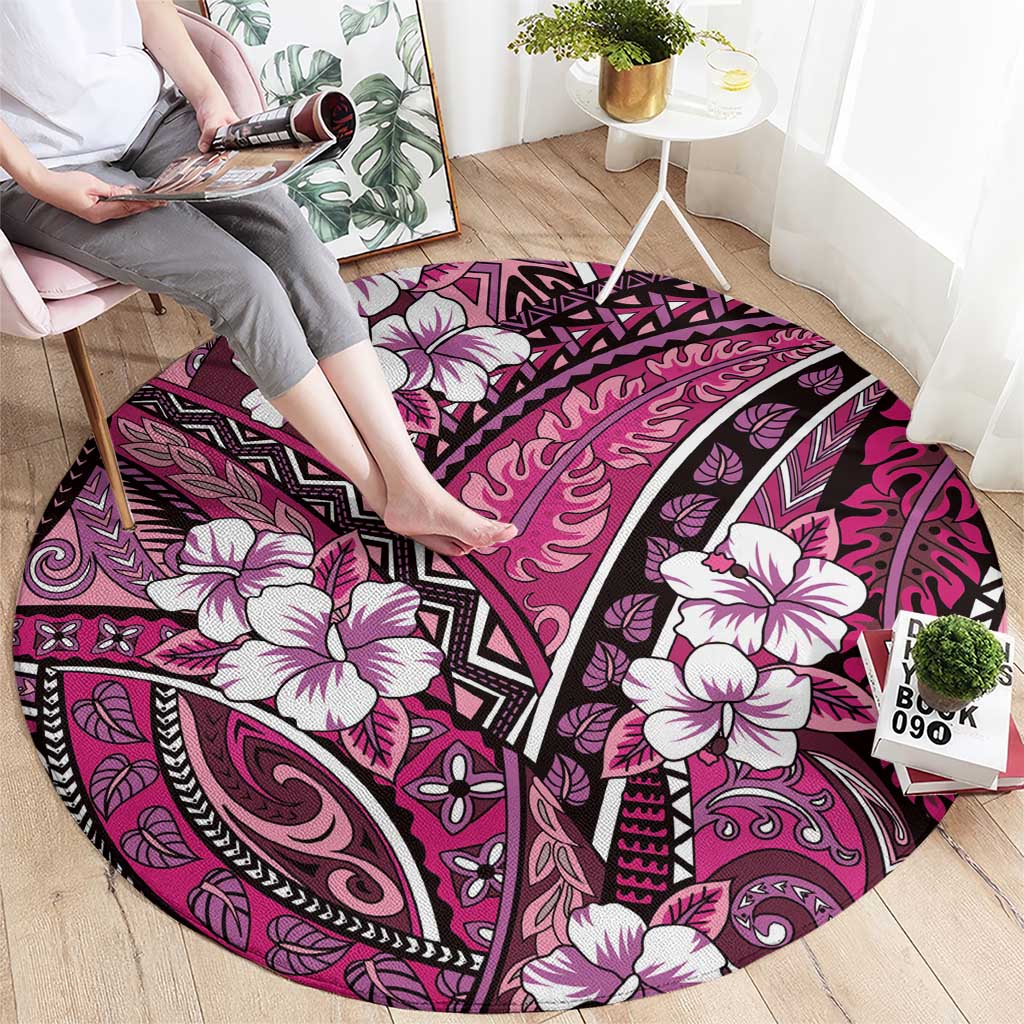 Polynesian Hibiscus Tropical Pink Floral Round Carpet Tribal Pattern LT01 - Polynesian Pride