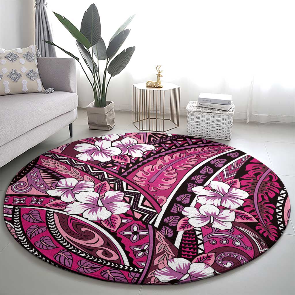 Polynesian Hibiscus Tropical Pink Floral Round Carpet Tribal Pattern LT01 - Polynesian Pride