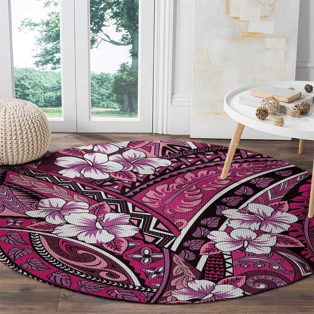 Polynesian Hibiscus Tropical Pink Floral Round Carpet Tribal Pattern LT01 - Polynesian Pride