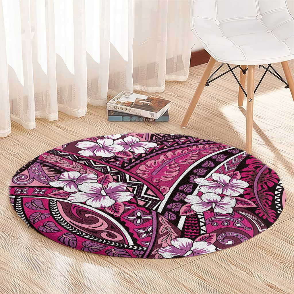 Polynesian Hibiscus Tropical Pink Floral Round Carpet Tribal Pattern LT01 - Polynesian Pride