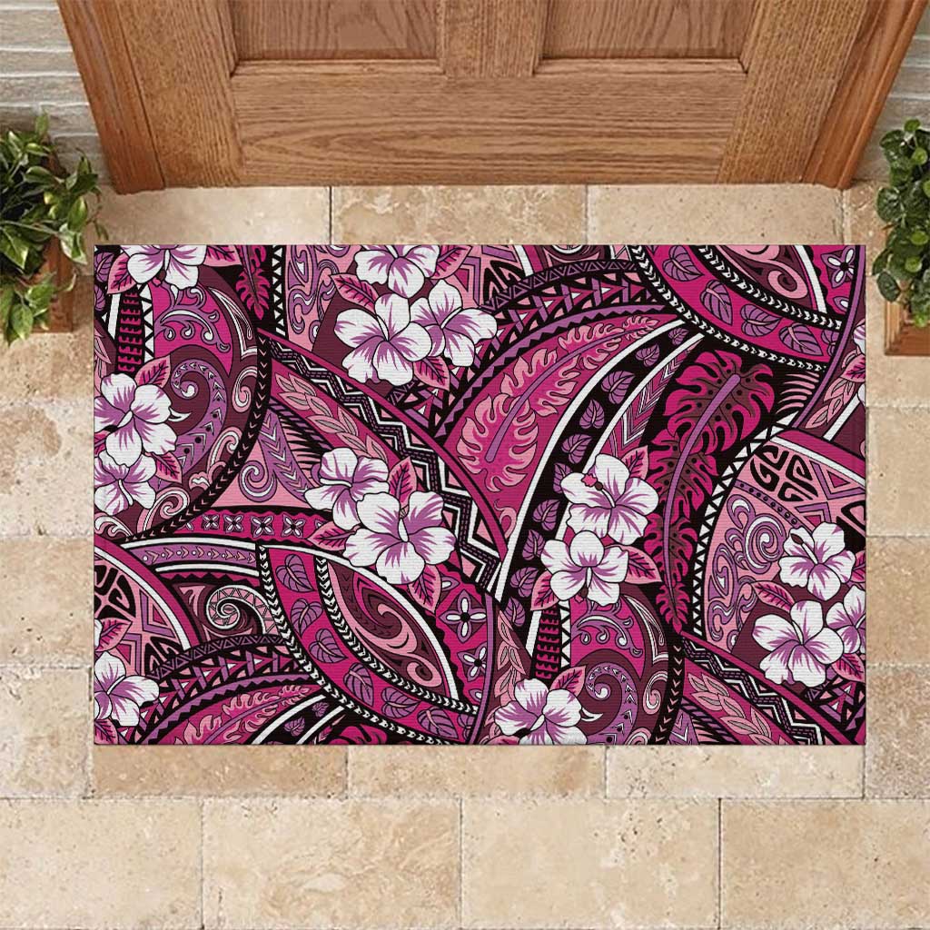 Polynesian Hibiscus Tropical Pink Floral Rubber Doormat Tribal Pattern - Polynesian Pride