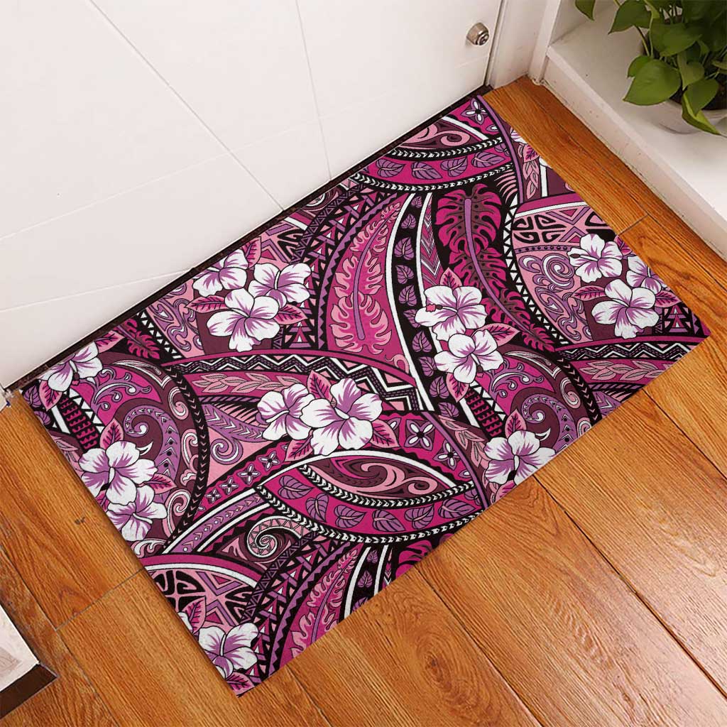 Polynesian Hibiscus Tropical Pink Floral Rubber Doormat Tribal Pattern - Polynesian Pride