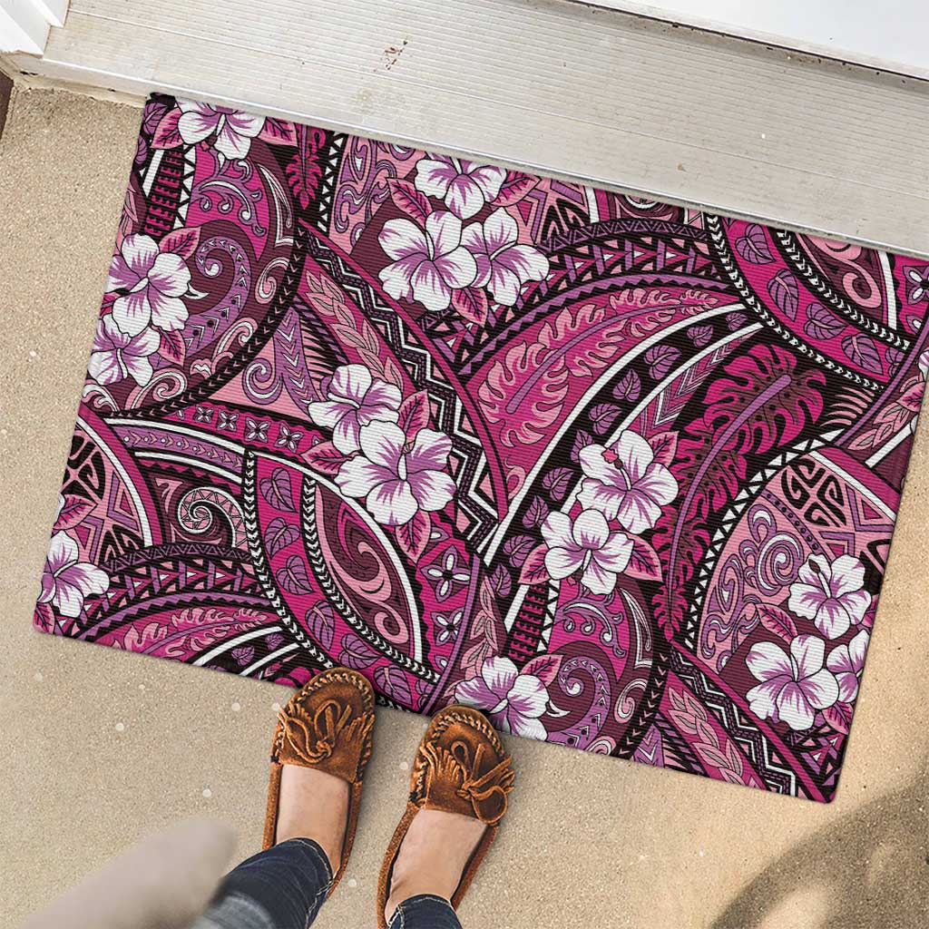 Polynesian Hibiscus Tropical Pink Floral Rubber Doormat Tribal Pattern - Polynesian Pride