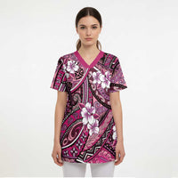 Polynesian Hibiscus Tropical Pink Floral Scrub Top Tribal Pattern - Polynesian Pride